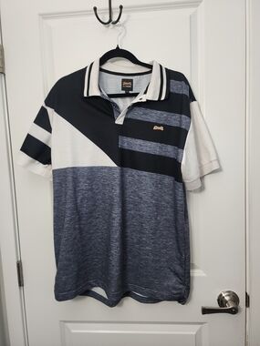 3/$20 Le Tigre Men's Black White & Heathered Grey Striped Polo